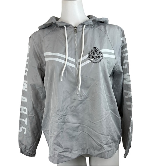 harry potter Jackets & Blazers - Harry Potter Hogwarts Spell-out Jacket Hooded Windbreaker Grey S